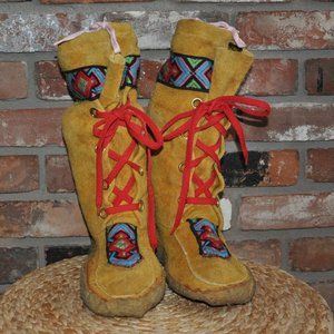 Hand Made Natural Leather Suede Mukluk Winter Tall Mid-Calf Boots Tie-Up 42 US9